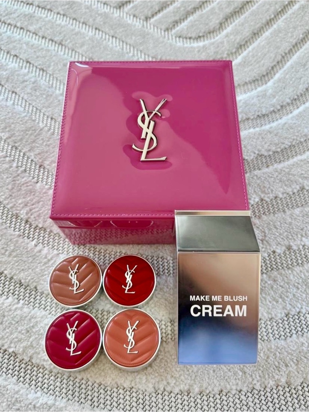 2026 Yves Saint Laurent Cream Blush Set on Gorgeous Pink Patent Storage Box